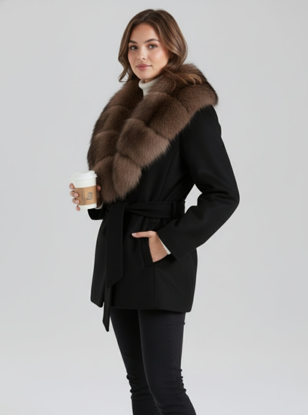 Bria Pelzmantel - Schwarz