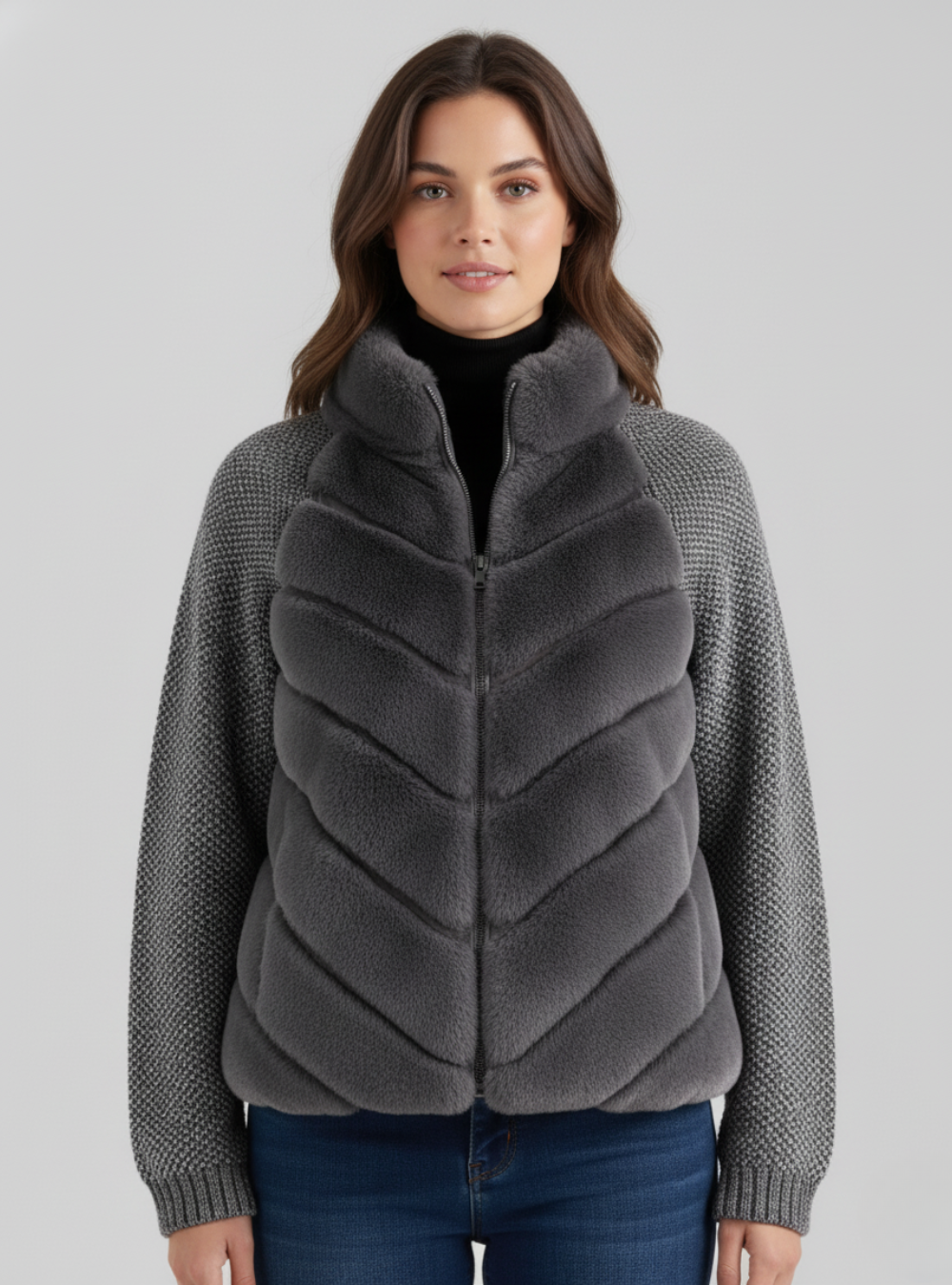 Cenya Pelzjacke – Frostiges Greige